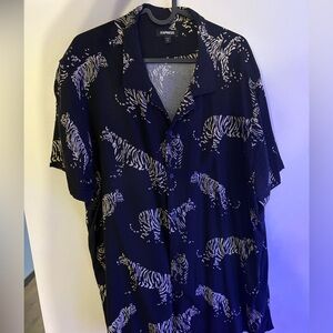 Express Men's Dark Shirt with Tiger Pattern